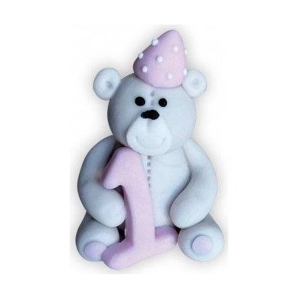 384038 cukrova figurka medvidek s cislem 1 ruzovy 6cm dekor pol