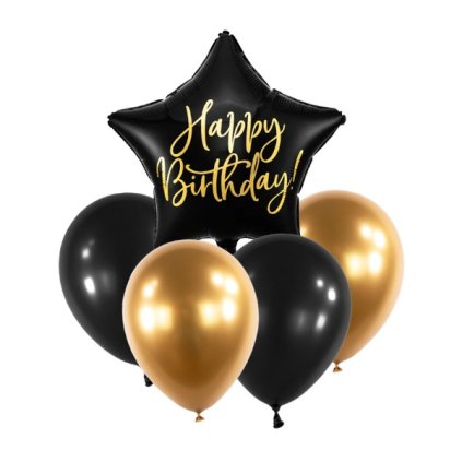 0023021 balonkovy set happy birthday cerno zlaty 5 ks 600