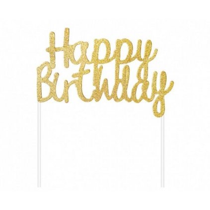 161804 1 dekorace na dort zlata happy birthday 11x14 cm