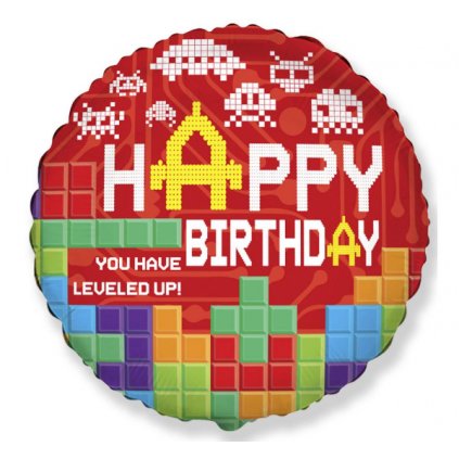 176783 foliovy balonek retro games happy birthday 45 cm nebaleny