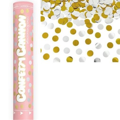 154520 vystrelovaci konfety kanon 40cm zlato stribrne partydeco