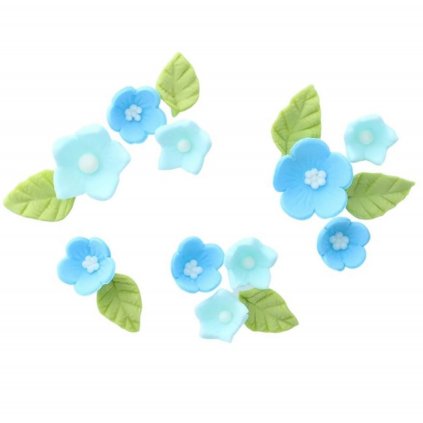 Cukrová dekorace Culpitt květy a listy modré 16 kusů