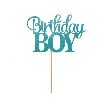 0023725 dekorace na dort napis birthday boy modra 10 x 7 cm 600