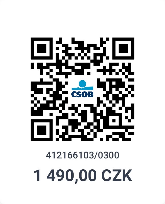 QR platba 1 490 Kč na účet 412166103/0300
