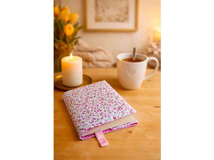 Obal na knížku_růžová kvítka