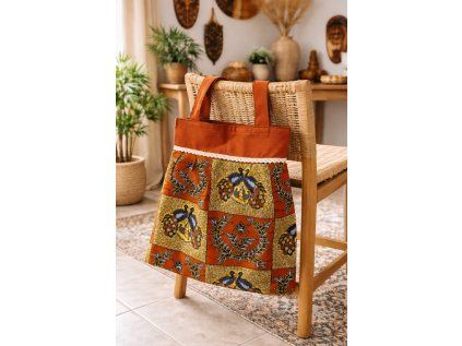 Látková taška_hnědá s pávy