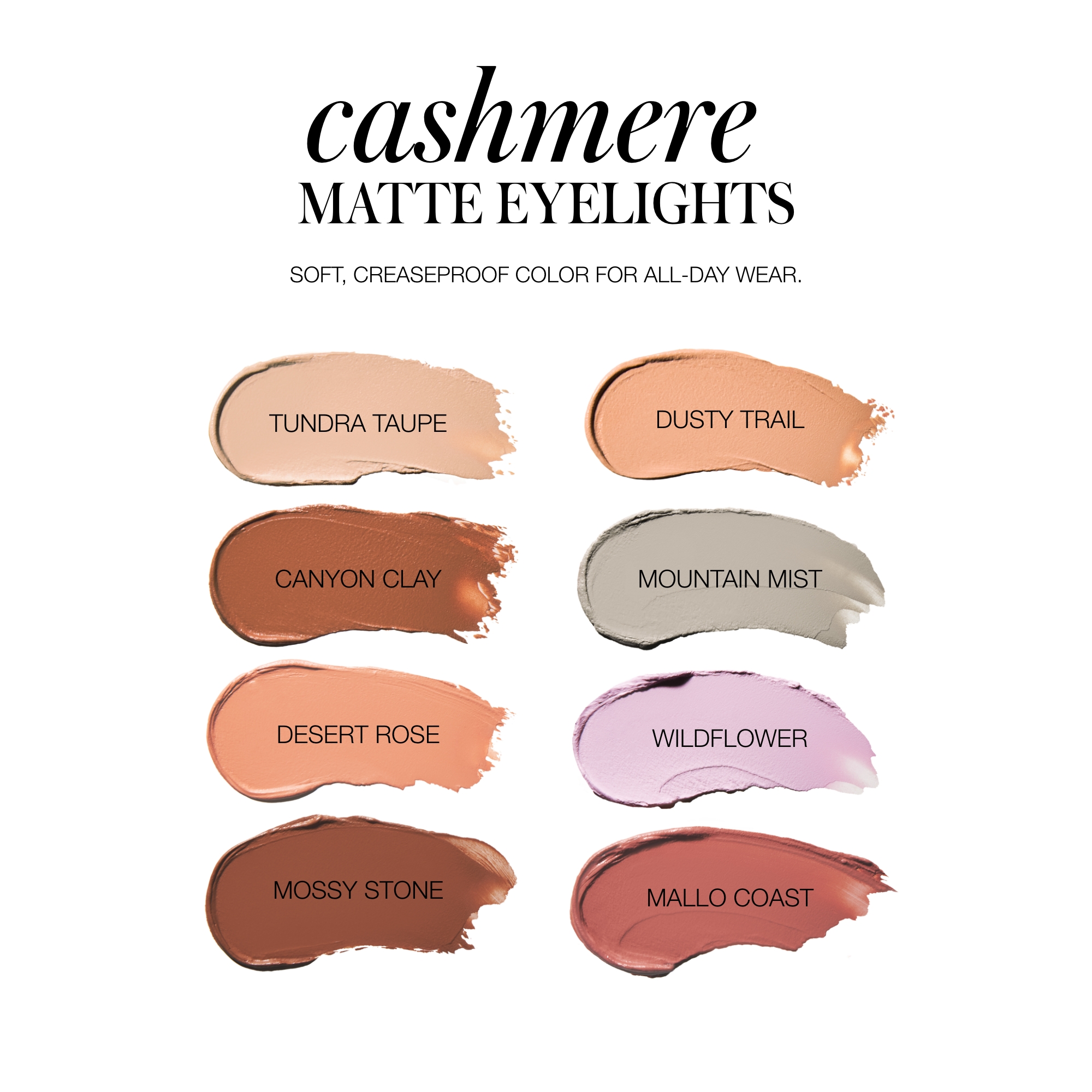 Přehled odstínů RMS Beauty Cashmere Matte Eyelights