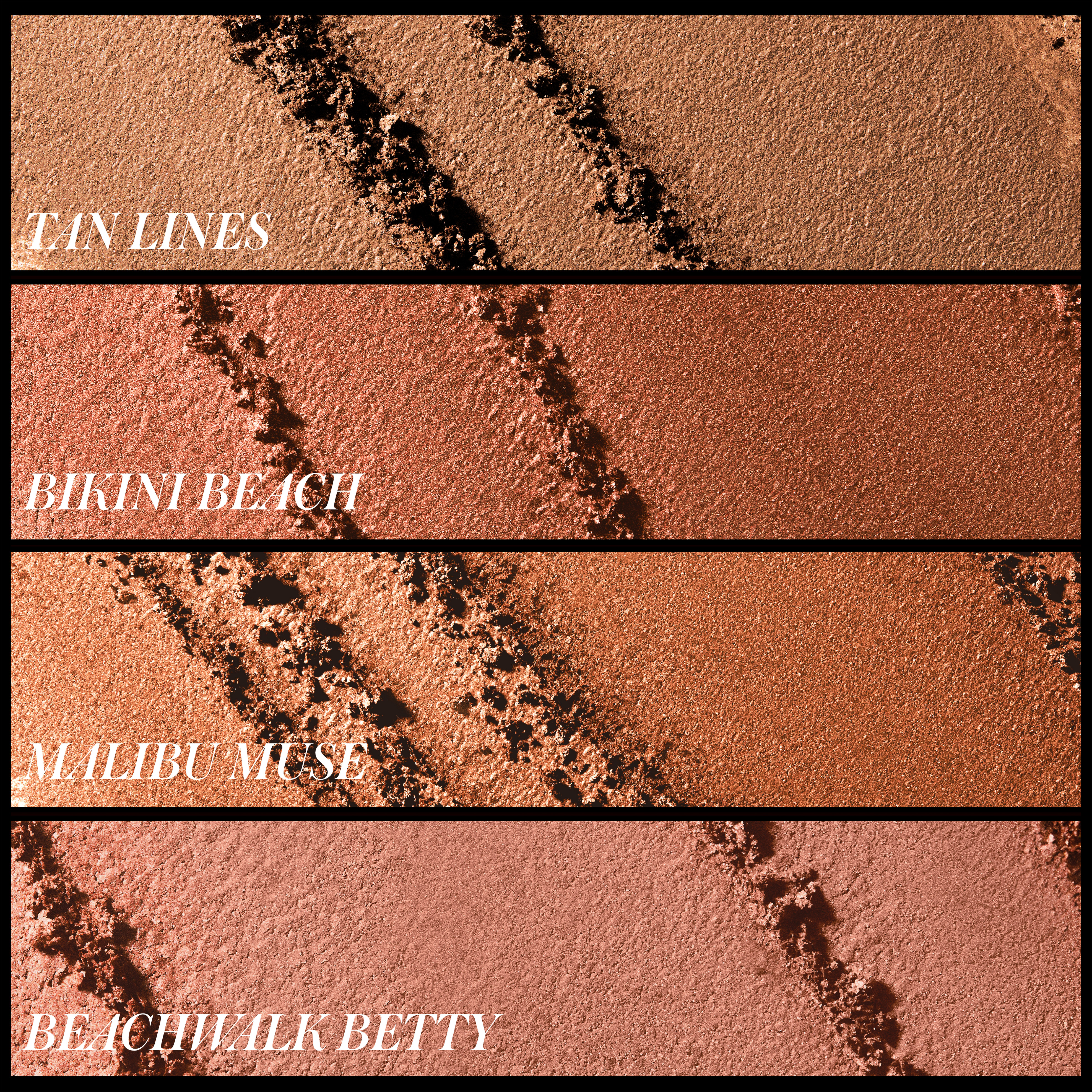 Swatche odstínů bronzeru RMS Beauty ReDimension Hydra Bronzer