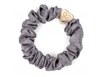 Gold Heart Silk Scrunchie Grey