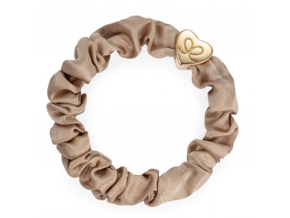 Gold Heart Silk Scrunchie Sand