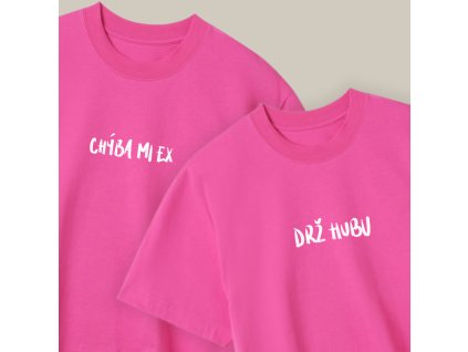 Párové crop topy 2 pack (hyperpink) - Chýba mi ex / Drž hubu