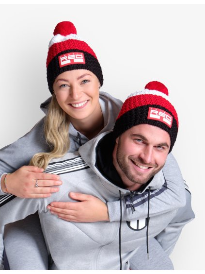 DOUBLE RED COURCHEVEL Pompom Cap Black/Red/White