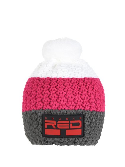 DOUBLE RED COURCHEVEL Pompom Cap Dark Grey/Pink/White