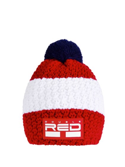 DOUBLE RED COURCHEVEL Pompom Cap Red/White
