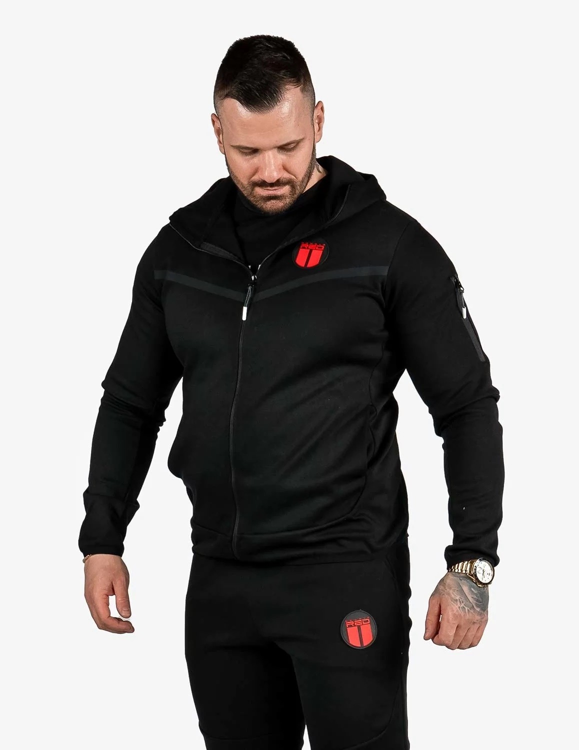 STREET HERO Hoodie Black DOUBLE RED
