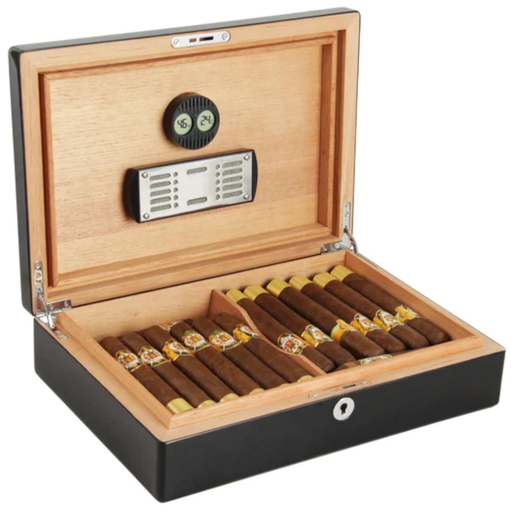 Střední humidor na doutníky s vlhkoměrem a zvlhčovačem