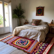 Liven up your bedroom with original rugs and rugs made with the Locker Hooking technique