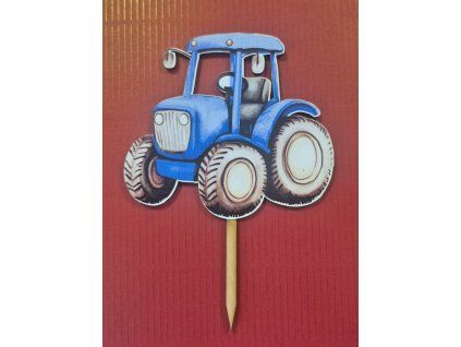 Drevený zápich Traktor - modrý