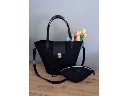 Kabelka z bavlněných šňůr-černá