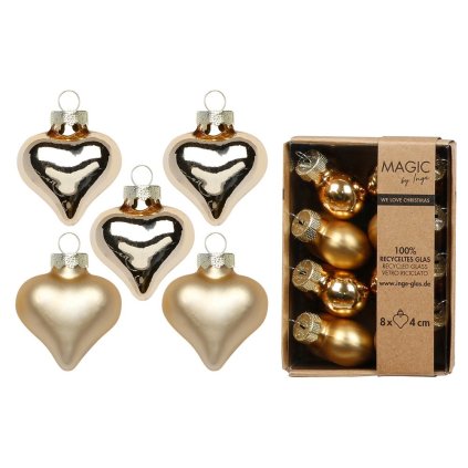 SKLENENÉ SRDIEČKA ZLATÉ 8 ks