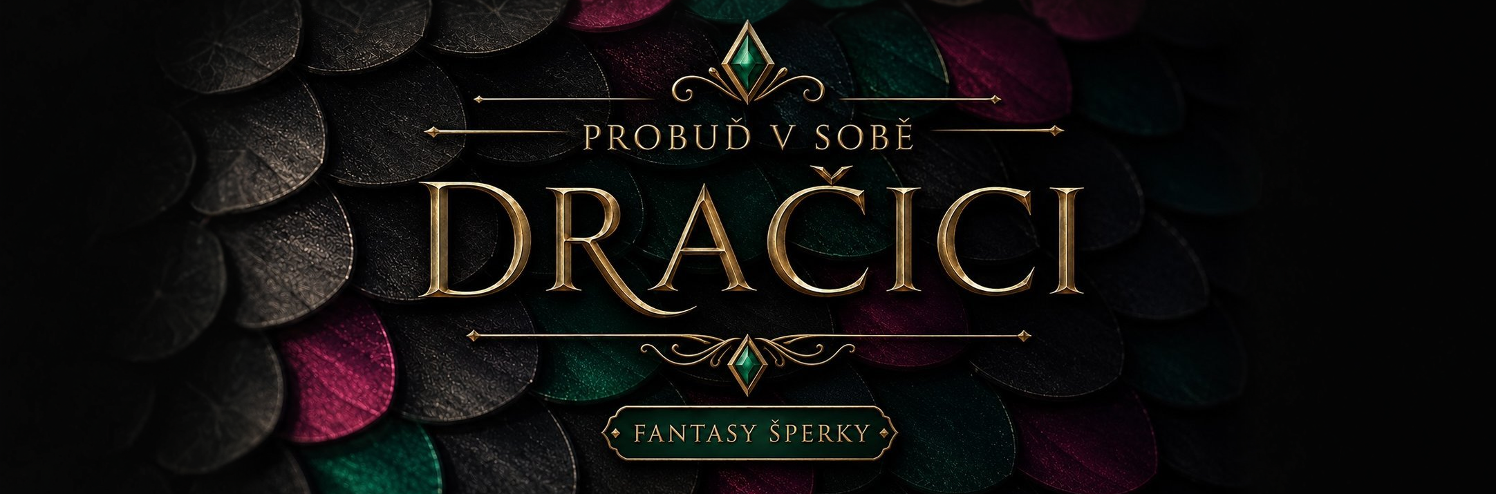 Banner s texty Probuď v sobě dračici a Fantasy šperky