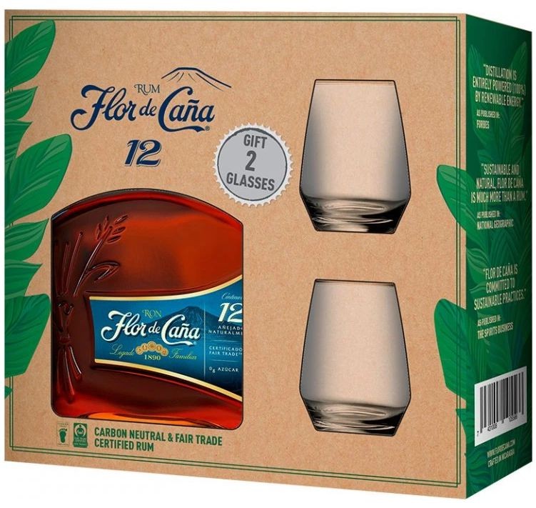 Flor de Cana 12y + 2 skleničky 0.7l