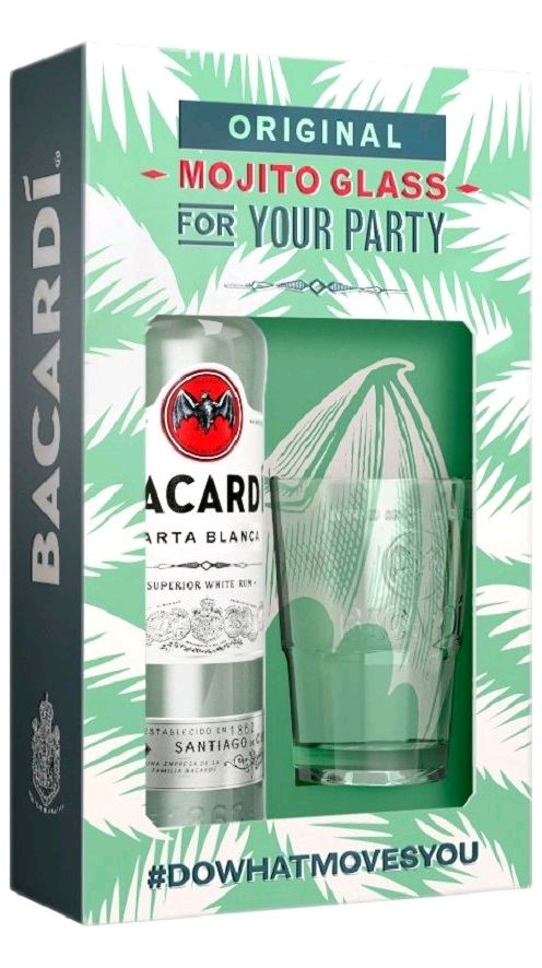 Bacardi Carta blanca se skleničkou 0.7l