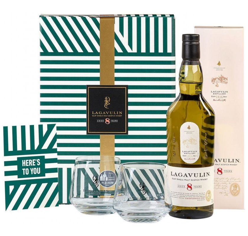 Lagavulin 8y se skleničkama 0.7l