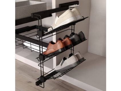 Výsuvný botník boční HACK s tl. dovřením, 320x444x656 mm, levý, černý epoxid