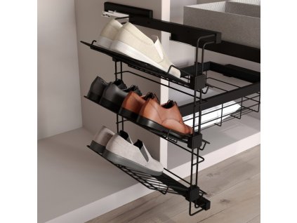 Výsuvný botník boční HACK s tl. dovřením, 320x444x656 mm, pravý, černý epoxid