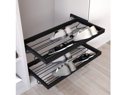 Výsuvný botník HACK s tl. dovřením, 560-594x434x106 mm, černý epoxid