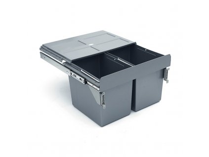 Výsuvný odpadkový 2-koš s úchyty dvířek, 2x27 l, K60-šedý plast