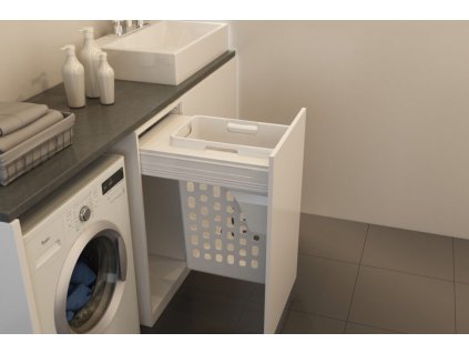 Prádelní výsuvný koš Elegance, 35 l - bílý plast