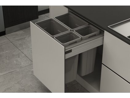 Odpadkový 4-koš Elegance, 2x27 l + 2x9 l, K60 - šedý plast