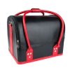 kuferek na kosmetyki i lampe z kratownica luksusowa torba model 01 czarny z czerwonym uchwytem