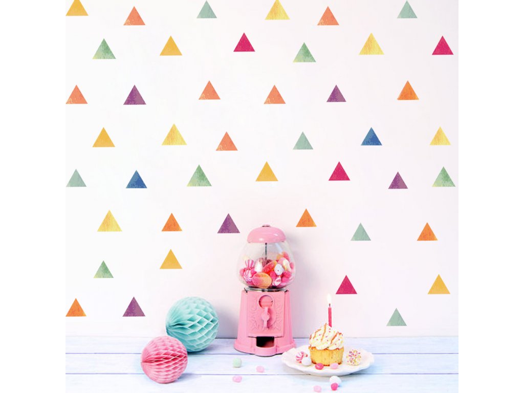 Samolepky do dětského pokoje vícebarevné trojúhelníky 5 cm