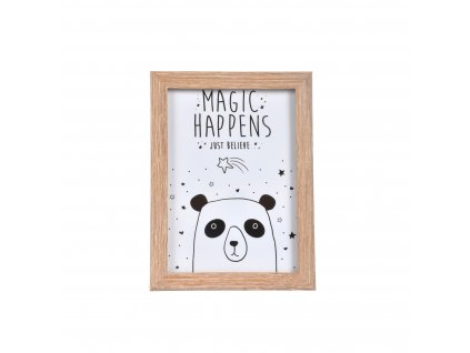 Homea Dětský obrázek s rámečkem panda Magic Happens 13 x 18 cm