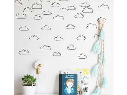 Samolepky na zeď pro děti černobílé mraky 11 x 5 cm