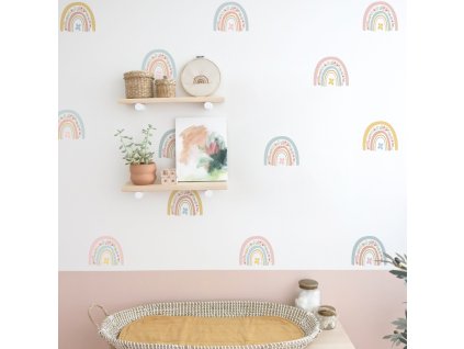 7203 samolepky na zed pro holky duhy s kvetinami 6 x 5 cm