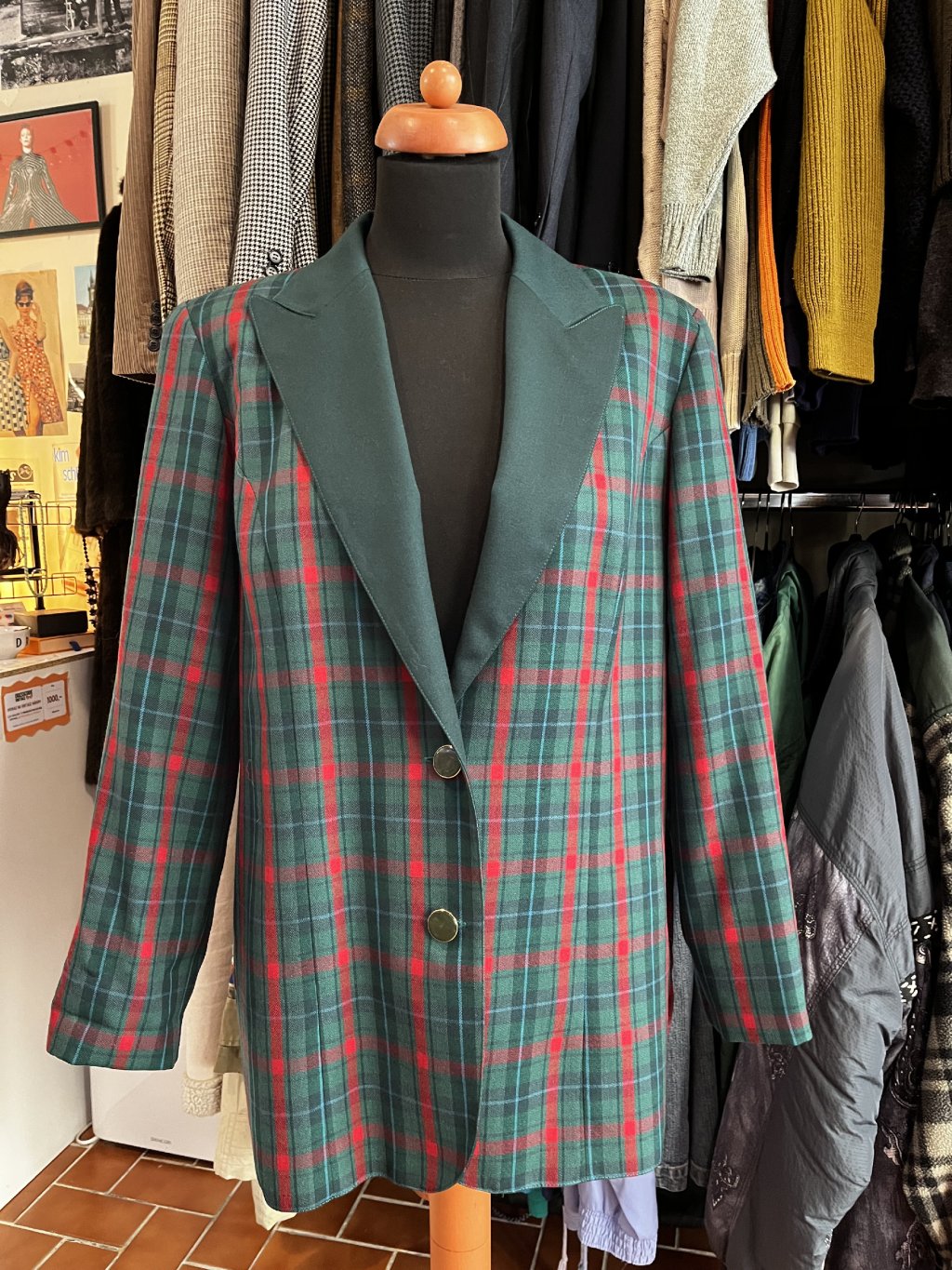 Kostkované vintage vlněné sako (M)