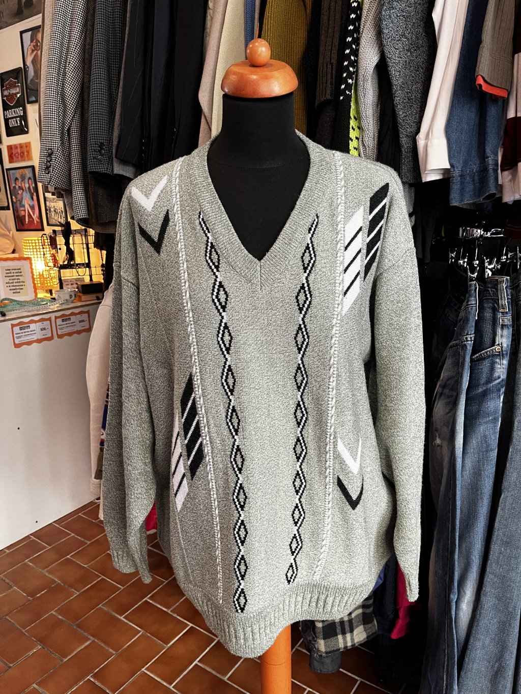 Světle zelený vintage svetr se vzorem (XL)