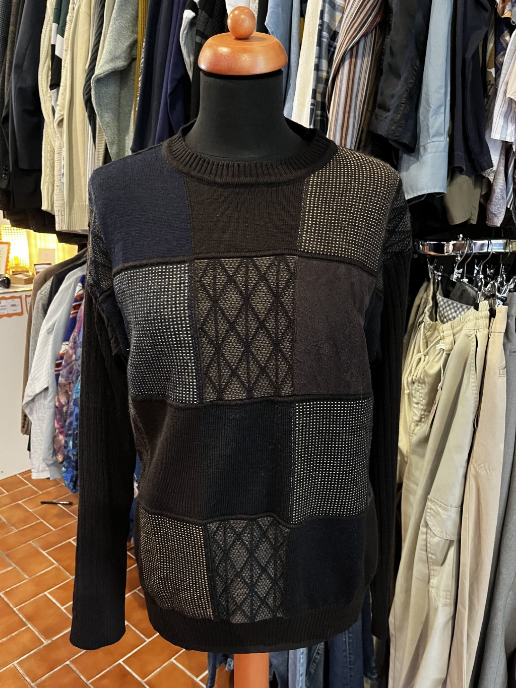 Hnědý patchwork vintage svetr (M)