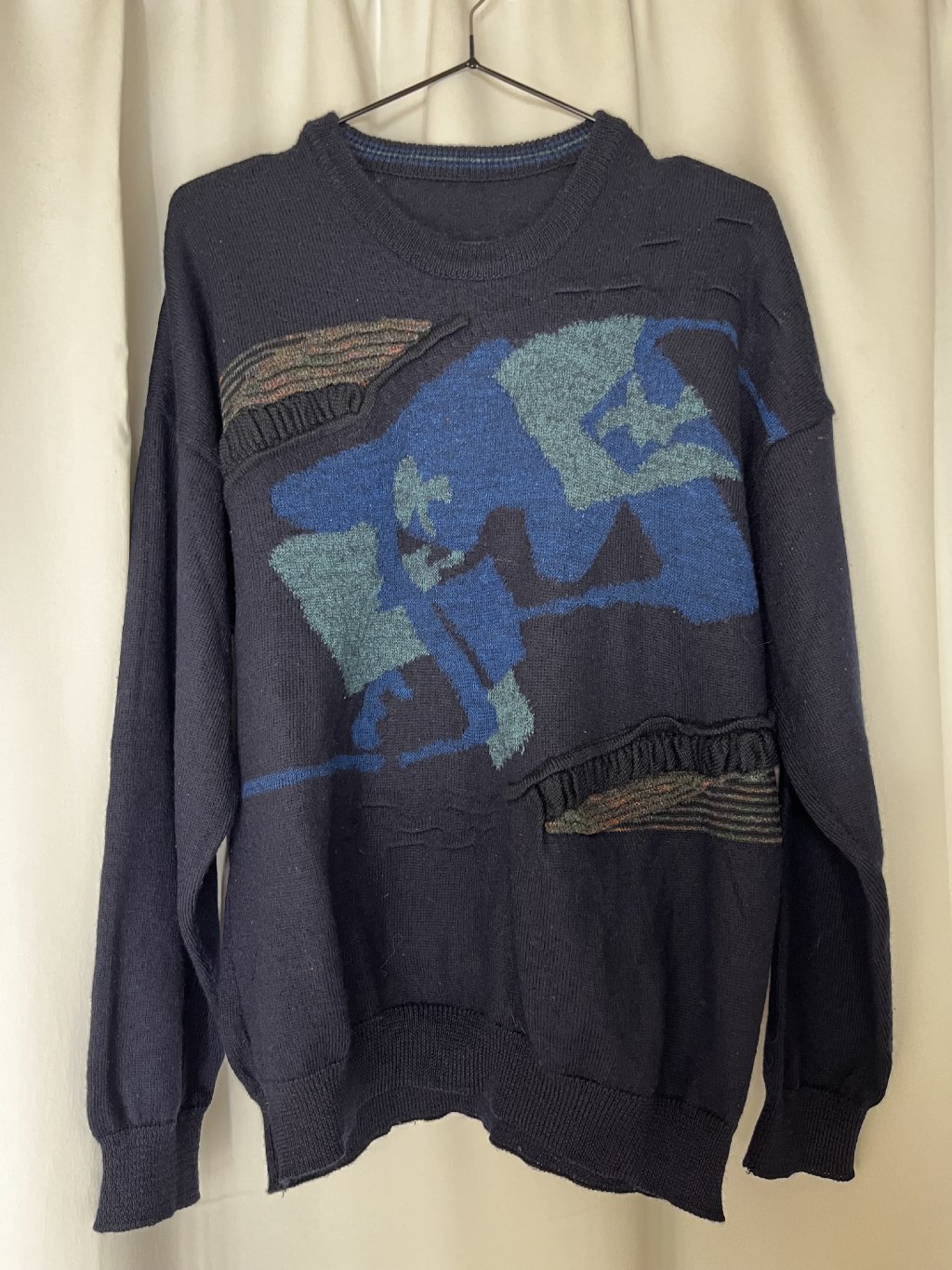 Vlněný modrý vintage svetr (M)