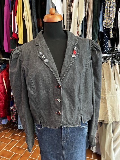 Crop denim vintage bunda s mašličkou (M)