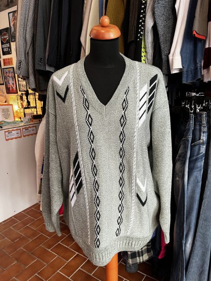 Světle zelený vintage svetr se vzorem (XL)