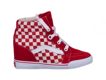 Vans Off The Wall Sk8 Hi Wedge Checkerboard True Red True White