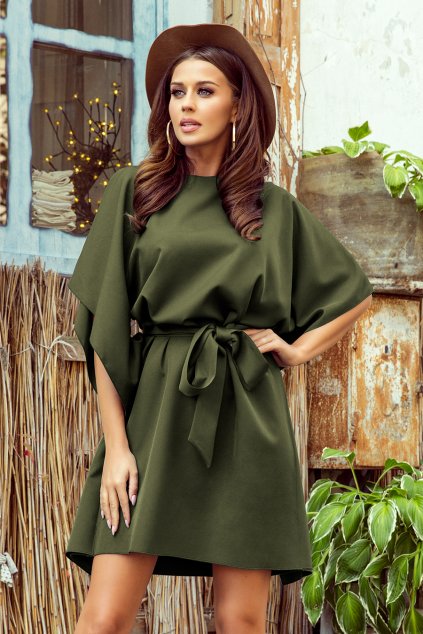 287-13 SOFIA Motýlkové šaty - KHAKI