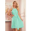 350-5 ALIZEE - šifónové šaty s vázáním - Mátová barva (Velikost S)