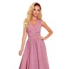 362-1 JUSTINE Dlouhé šaty s výstřihem a zavazováním - pudrově růžové se třpytkami (Velikost S)