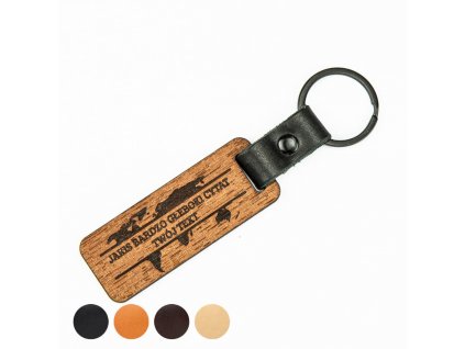 Dřevěná personalizovaná kožená klíčenka s vlastním textem Merbau